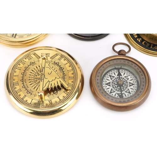 1182 - Four naval interest compasses, the largest 8cm in diameter.