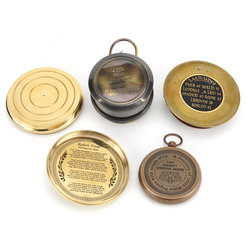 1182 - Four naval interest compasses, the largest 8cm in diameter.