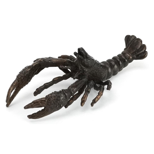 209 - A Japanese patinated bronze study of a crayfish, 9.5cm in length