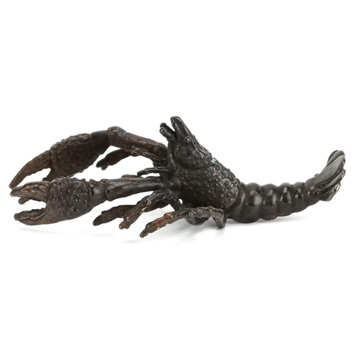 209 - A Japanese patinated bronze study of a crayfish, 9.5cm in length