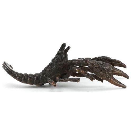 209 - A Japanese patinated bronze study of a crayfish, 9.5cm in length