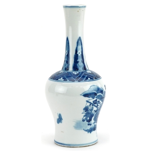 35 - A Chinese blue and white porcelain vase hand painted with figures and butterflies, four figure chara... 