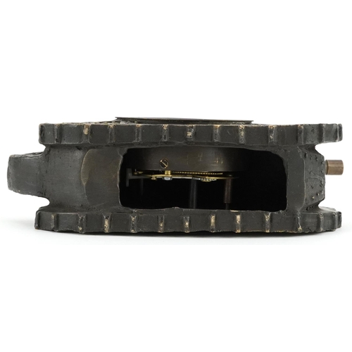 2480 - A novelty bronzed clock in the form of a military tank, 16cm in length.