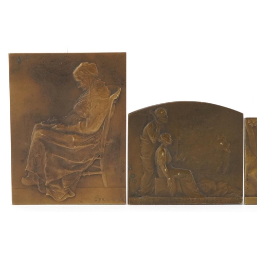 337 - Henri Dropsy (1885-1969) four Art Nouveau  bronze relief moulded plaques, variously sized, the large... 