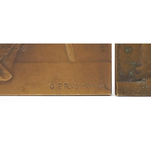 337 - Henri Dropsy (1885-1969) four Art Nouveau  bronze relief moulded plaques, variously sized, the large... 