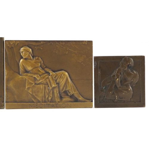 337 - Henri Dropsy (1885-1969) four Art Nouveau  bronze relief moulded plaques, variously sized, the large... 