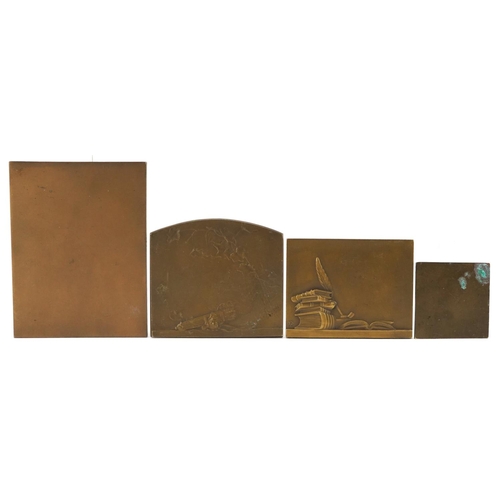 337 - Henri Dropsy (1885-1969) four Art Nouveau  bronze relief moulded plaques, variously sized, the large... 