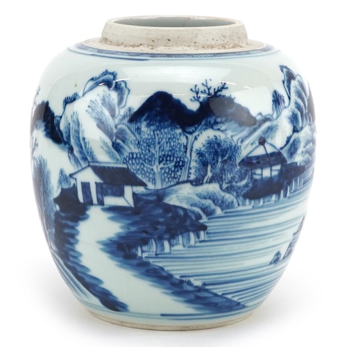 72 - A Chinese blue and white porcelain ginger jar, 20th century, decorated with a landscape scene, 17cm ... 