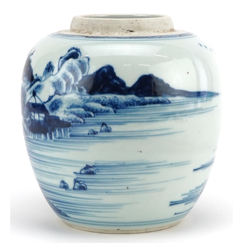 72 - A Chinese blue and white porcelain ginger jar, 20th century, decorated with a landscape scene, 17cm ... 