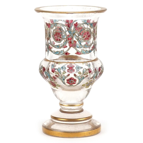 270 - A 19th century probably German Spa enamelled glass goblet with and gilded decoration, 12cm high.