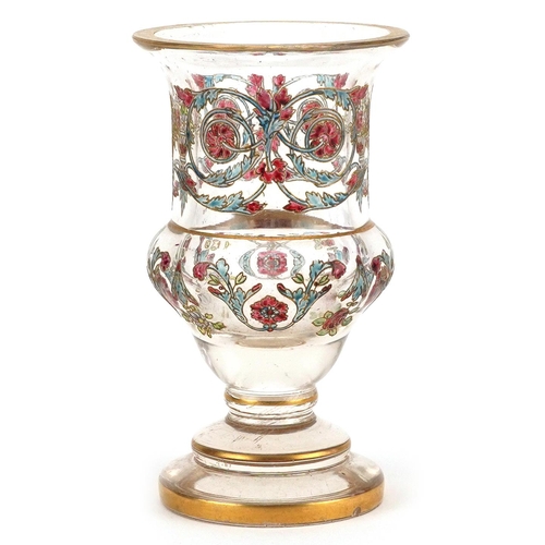 270 - A 19th century probably German Spa enamelled glass goblet with and gilded decoration, 12cm high.