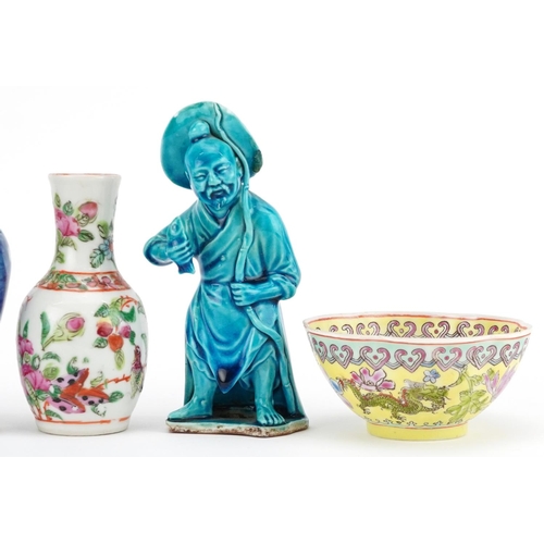 374 - A small group of Chinese miniature porcelain vases together with a bowl and turquoise glazed figure ... 