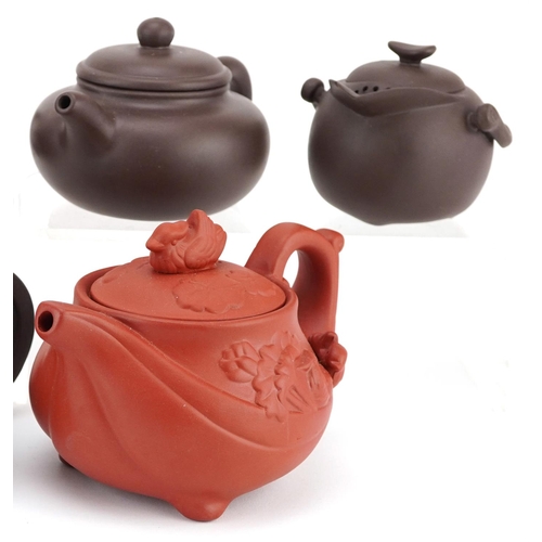 146 - A group of six Chinese Yixing stoneware teapots, 20th century, the largest 11cm high.