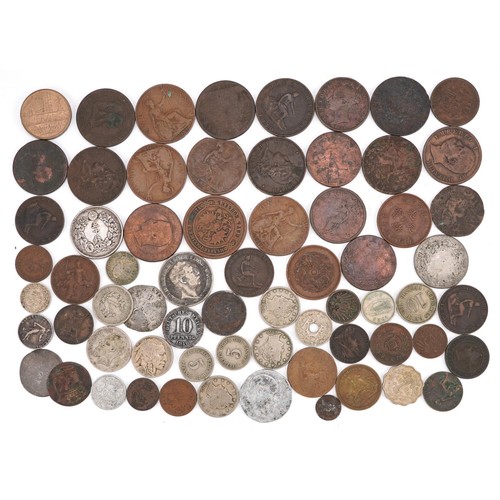 2182 - Antique and later British and world coinage some silver, including a Japanese 1916 silver fifty sen,... 