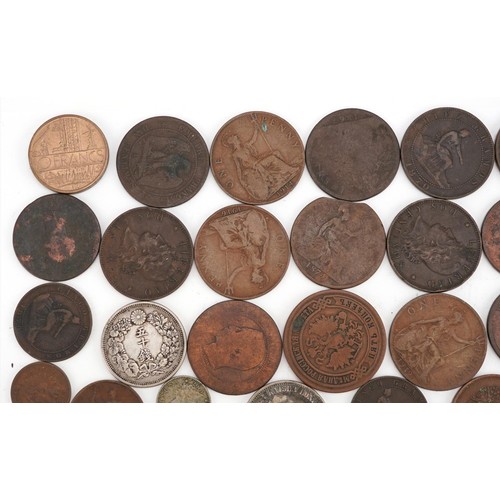 2182 - Antique and later British and world coinage some silver, including a Japanese 1916 silver fifty sen,... 