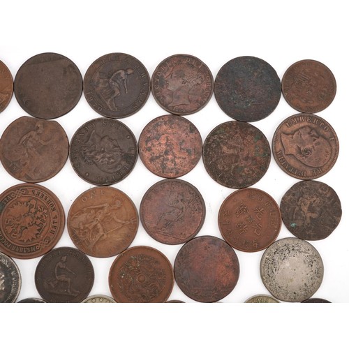 2182 - Antique and later British and world coinage some silver, including a Japanese 1916 silver fifty sen,... 