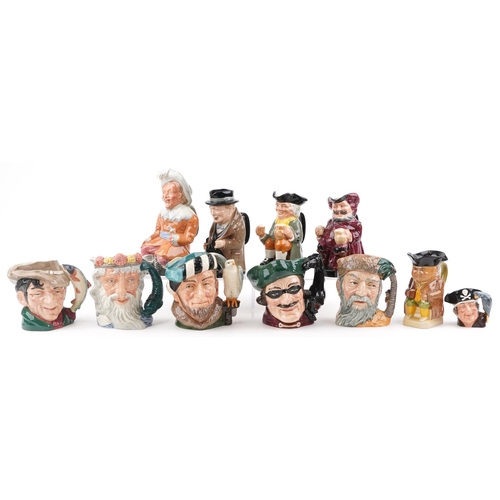 453 - A collection of eleven Royal Doulton character jugs including Dick Turpin, Winston Churchill and Rob... 