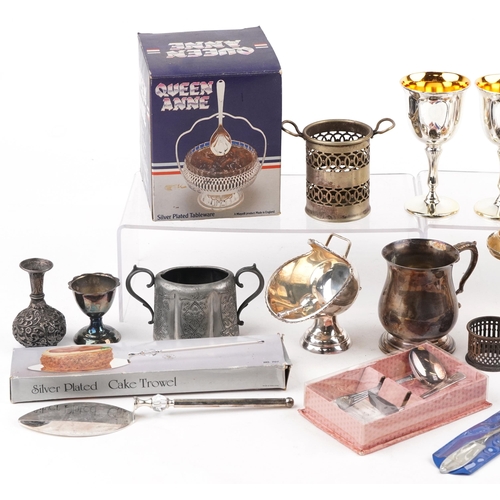 1316 - A small collection of assorted plated items including a salver, two goblets and an ice bucket.