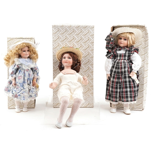 1360 - Three vintage Alberon porcelain headed dolls, boxed.