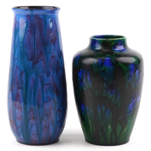 284 - Two studio pottery drip glaze vases including Astra Ware, the largest 26cm high.