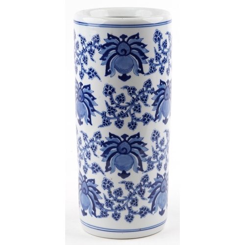 252 - A 20th century Chinese porcelain blue and white stick stand, 45cm high.