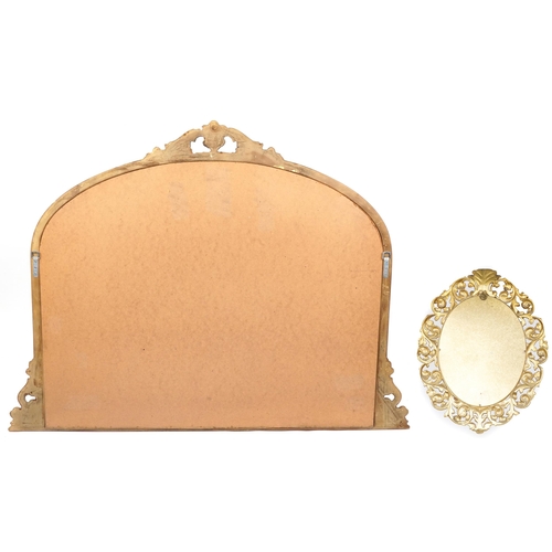 2018 - A modern gilt framed over mantle mirror, 106cm x 140cm, together with another oval mirror.