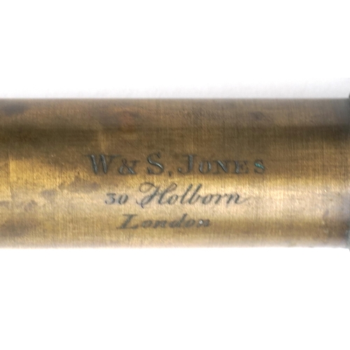  An early 20th century brass and leather bound five draw telescope by W & S. Jones, London, 150cm in ... 