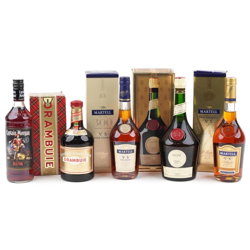 387 - Five bottles of alcohol including Martell Fine Cognac, Martell Tri-Centenary Fine Cognac, Dom Benedi... 