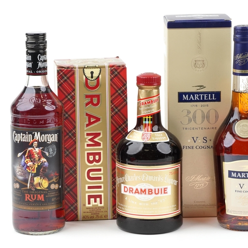 387 - Five bottles of alcohol including Martell Fine Cognac, Martell Tri-Centenary Fine Cognac, Dom Benedi... 