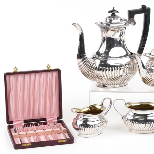 1126 - Victorian and later silverplate including a four piece demi fluted tea and coffee service and an Elk... 