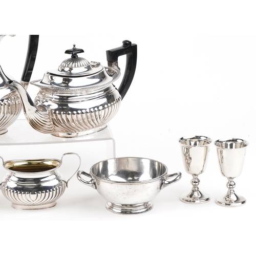 1126 - Victorian and later silverplate including a four piece demi fluted tea and coffee service and an Elk... 