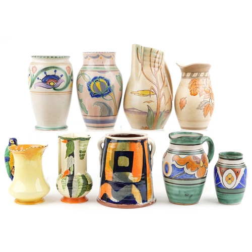 191A - A group of nine early 20th century pottery jugs and vases to include Beswick ware, Crown Ducal ware,... 