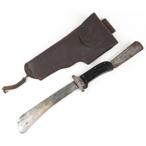 2526 - American military interest folding survival machete with Air Crew leather holster.