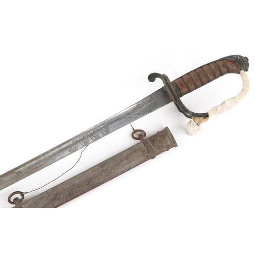 2508 - A British military Henry Wilkinson steel bladed sword with scabbard, 100cm in length.