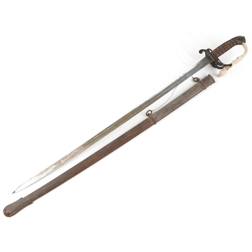 2508 - A British military Henry Wilkinson steel bladed sword with scabbard, 100cm in length.