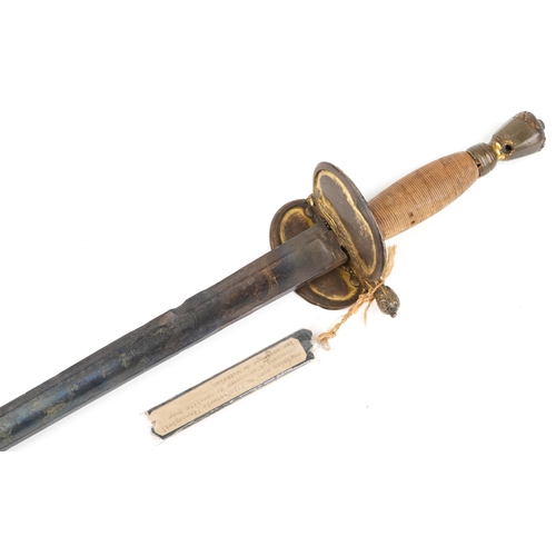 2516 - An 18th century British military infantry officer's sword with French label relating to Waterloo, 94... 