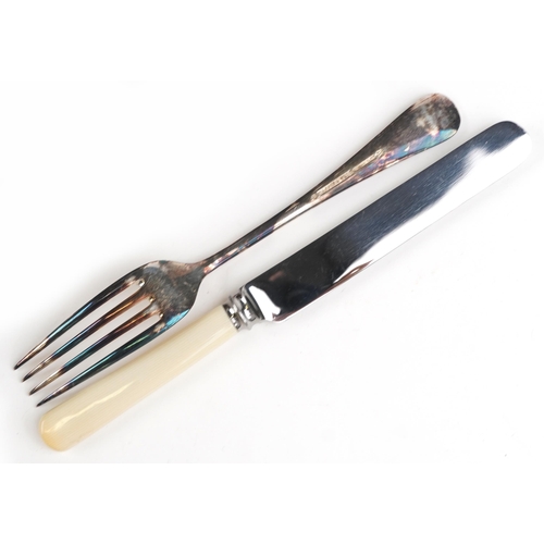 593 - Mappin & Webb, an oak canteen of silver plated cutlery with brass carry handles, 49cm wide.