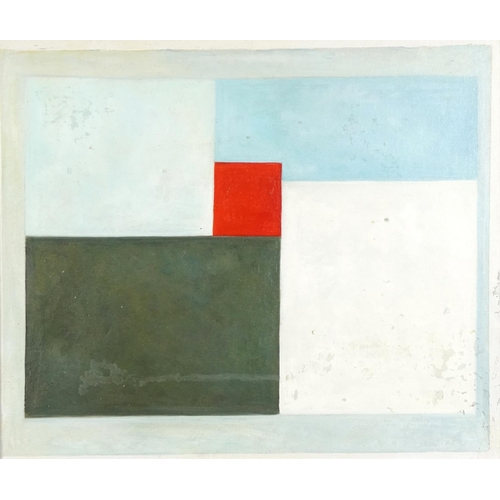 1584 - Abstract composition, geometric shapes, oil on canvas board, framed and glazed, 52.5cm x 43cm.