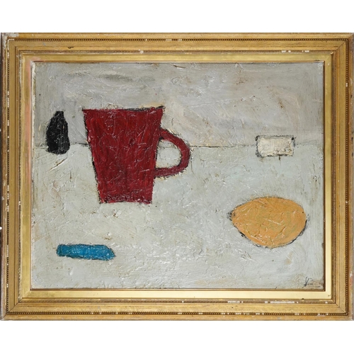 1515 - Abstract shapes, oil impasto on board, framed, 68cm x 53cm.