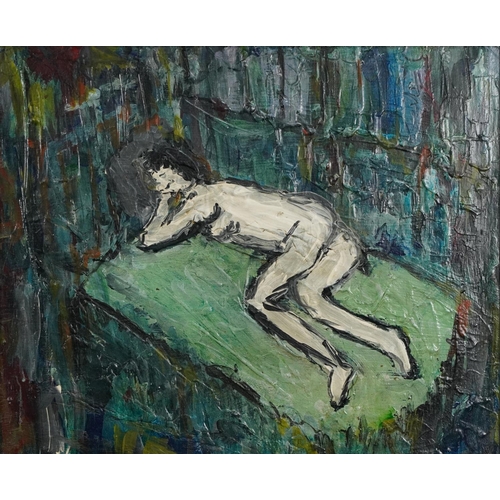 1483 - Nude female, impasto oil on canvas, framed, 54cm x 44cm.