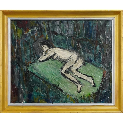 1483 - Nude female, impasto oil on canvas, framed, 54cm x 44cm.