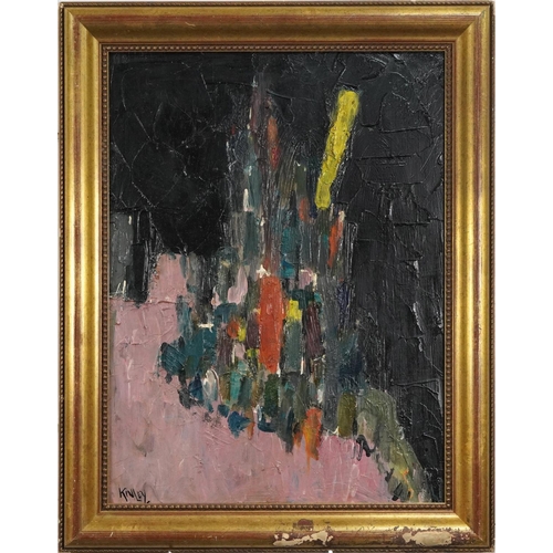 1521 - Manner of Kinley - Abstract, impasto oil on board, framed, 66cm x 49cm.