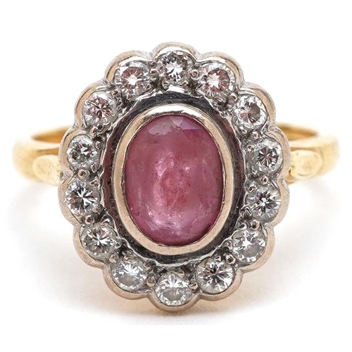 3016 - An 18ct gold amethyst and diamond cluster ring, each diamond approximately 2.0mm in diameter, size N... 