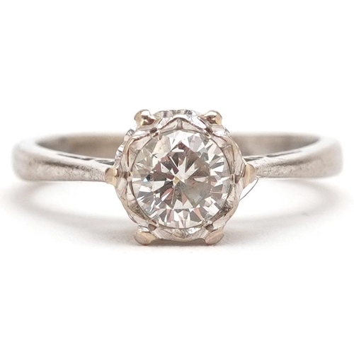 3057 - An 18ct white gold diamond solitaire ring, the diamond approximately 0.50 carat, size J, 3.7g.