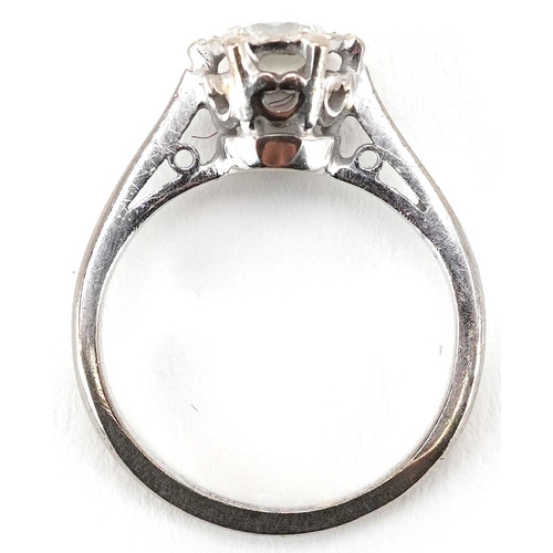 3057 - An 18ct white gold diamond solitaire ring, the diamond approximately 0.50 carat, size J, 3.7g.