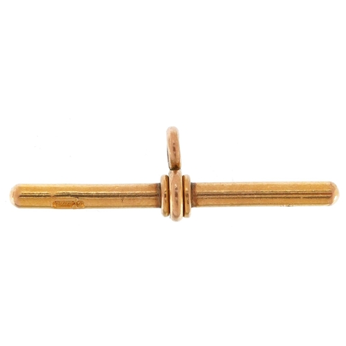 3084 - A 9ct gold T bar, 4.1cm in length, 4.5g.