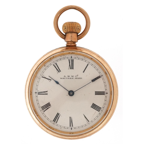 3127 - Waltham, a ladies Waltham Mass 14ct gold plated open face top wind pocket watch having enamelled dia... 