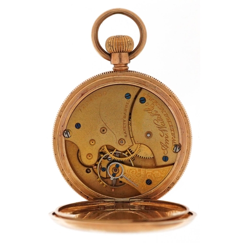 3127 - Waltham, a ladies Waltham Mass 14ct gold plated open face top wind pocket watch having enamelled dia... 