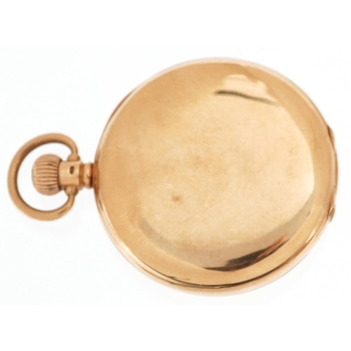  xxx Rolex, a gentlemen's 9ct gold open face half hunter top wind pocket watch having enamelled dials... 