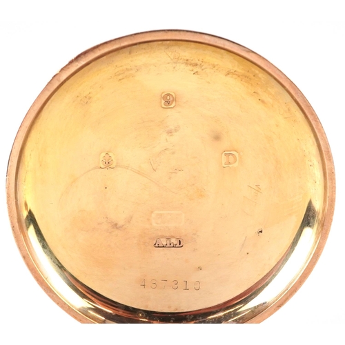  xxx Rolex, a gentlemen's 9ct gold open face half hunter top wind pocket watch having enamelled dials... 